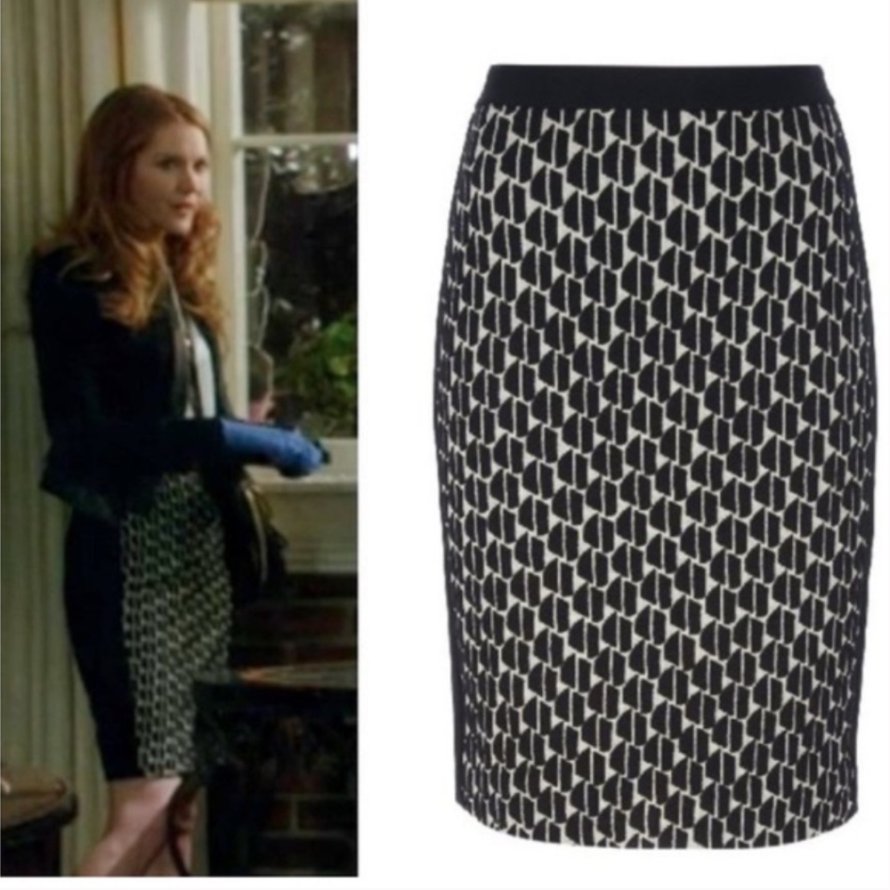 DIANE VON FURSTENBERG Alyce Black and Cream Geometric WOOL BLEND PENCIL‎ Skirt 6
